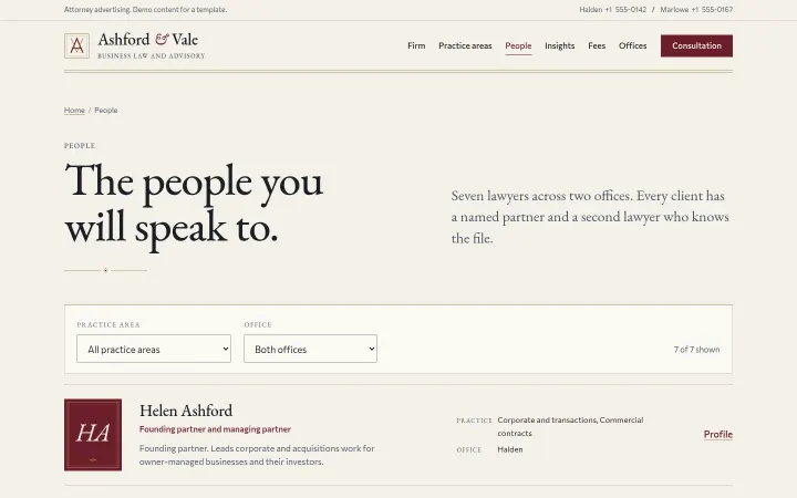 Ashford: People directory filtered by practice and office
