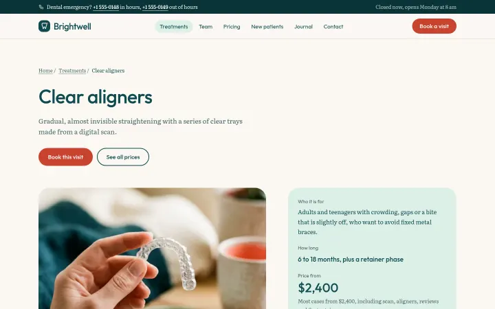 Brightwell: Treatment page with steps, aftercare and FAQ