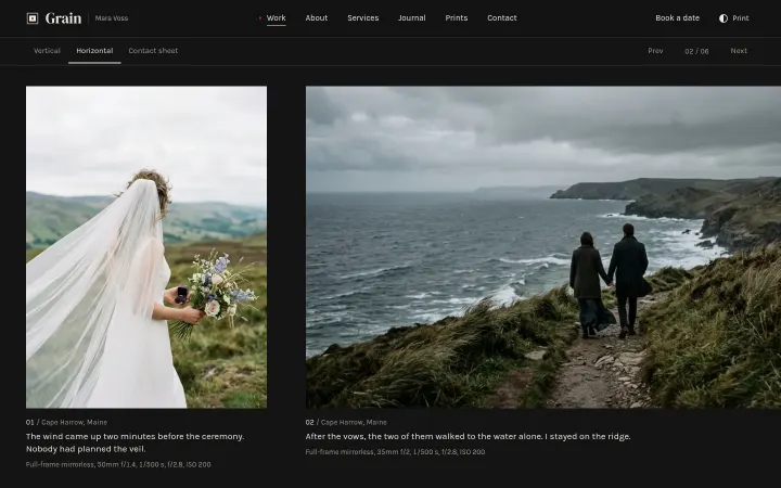 Grain: Wedding series in the horizontal viewer