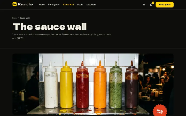 Kruncho: Sauce wall with heat ratings
