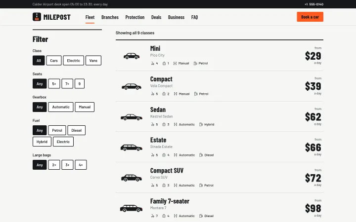 Milepost: Fleet with filters