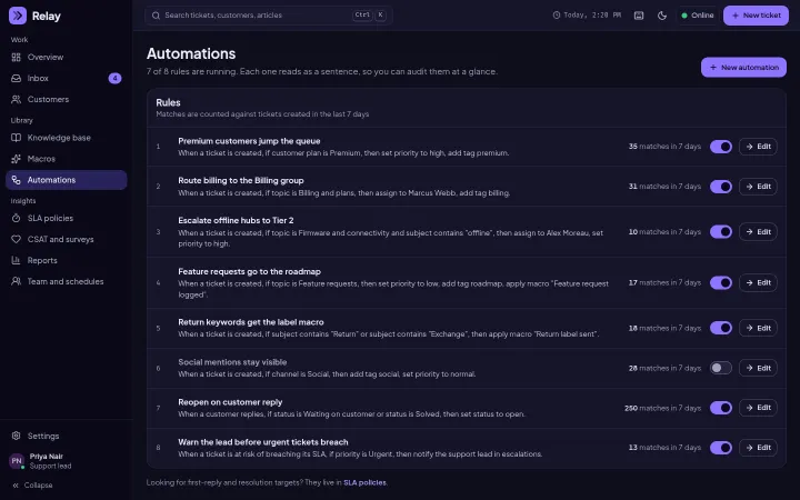 Relay: When / if / then automation builder