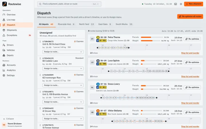 Routewise: Dispatch planner with driver timelines and capacity