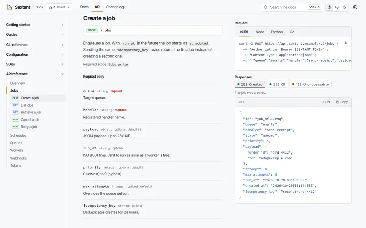 Sextant: Generated API reference with code samples