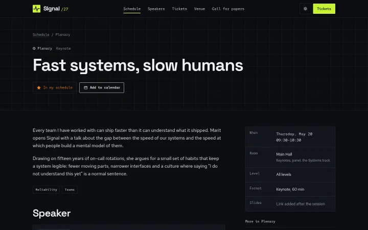 Signal: Session page with Add to calendar