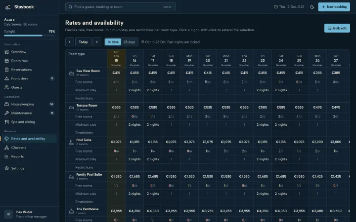 Staybook: Rate calendar with restrictions