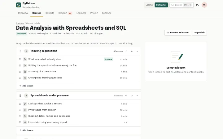 Syllabus: Drag-and-drop course builder