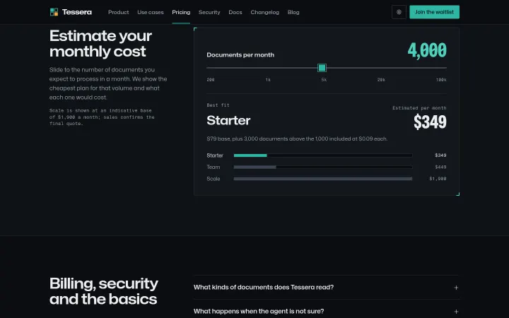 Tessera: Usage estimator that recommends a plan