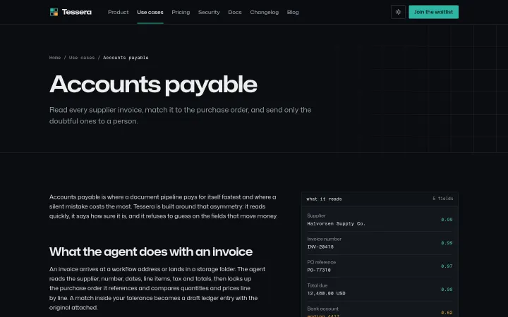Tessera: Use case with fields, confidence and routing rules